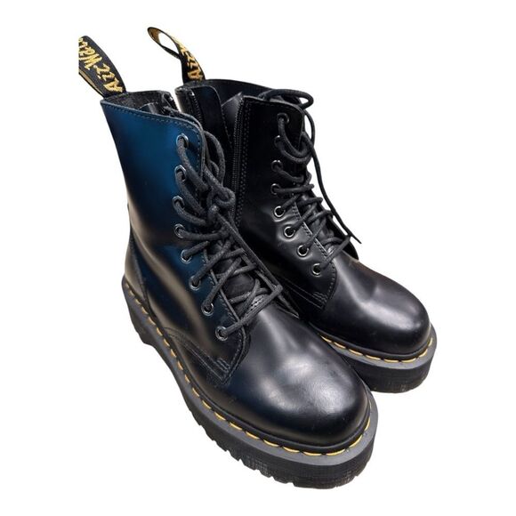 Dr. Martens Shoes - Dr. Martens Black Combat Boots with Yellow Stitching